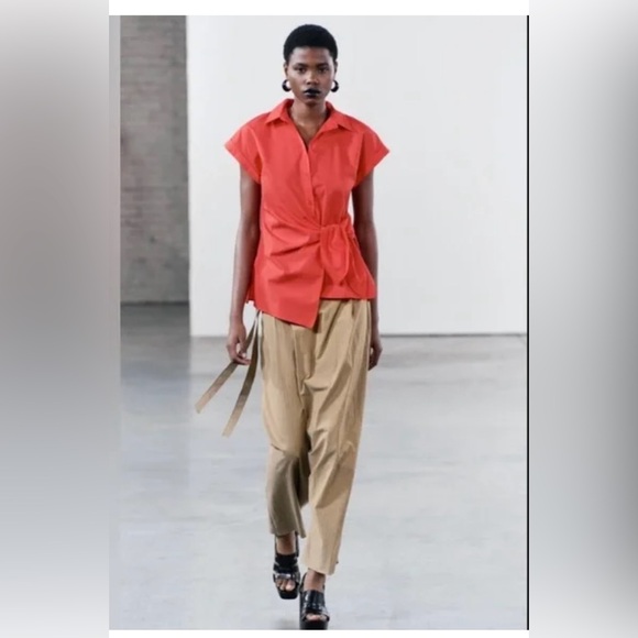 Zara Tops - ZW COLLECTION KNOTTED POPLIN SHIRT RED. Size L, M